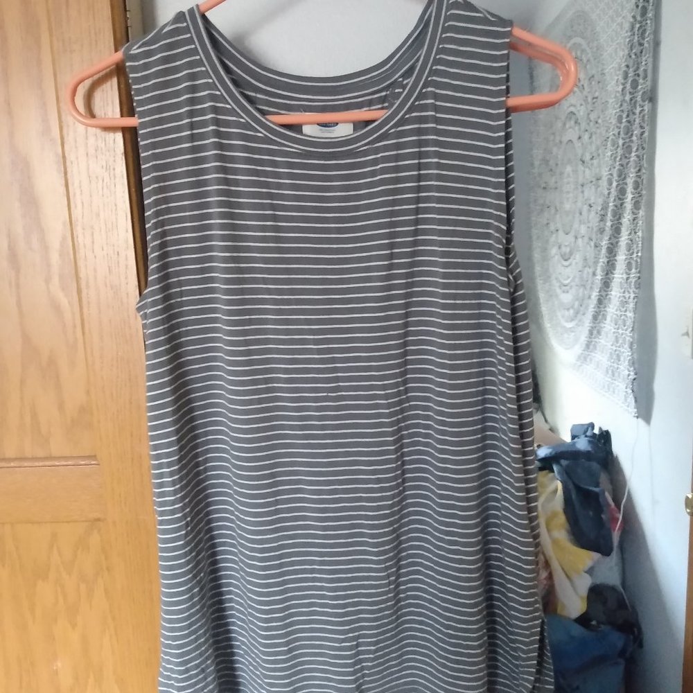 grey and white striped tank top